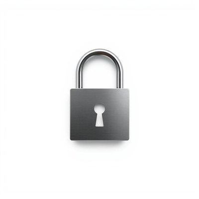 A silver padlock on a white background