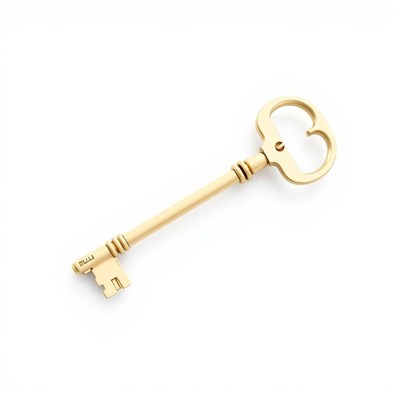 A golden key on a white background