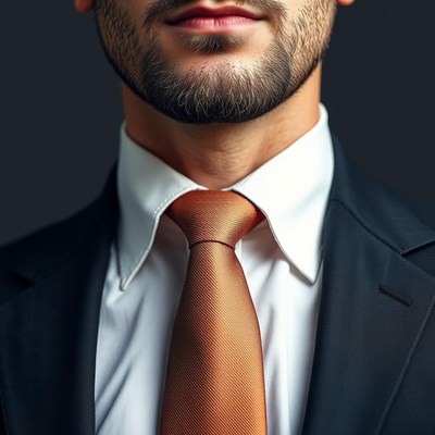 A man in a suit and tie stands against a dark background