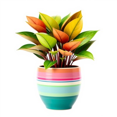 A vibrant plant in a colorful pot