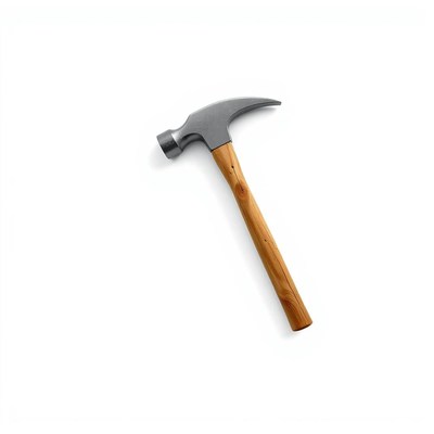 A hammer lies on a white surface