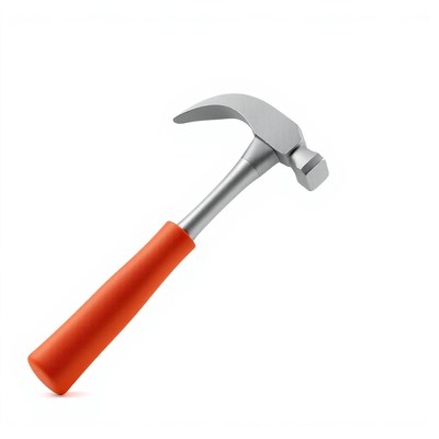 A silver claw hammer with an orange handle