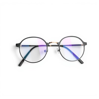 Black round eyeglasses with blue light filtering lenses