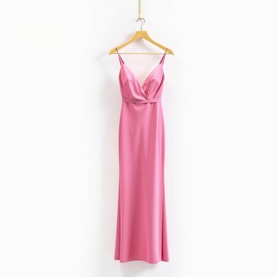 A pink dress hangs on a hanger