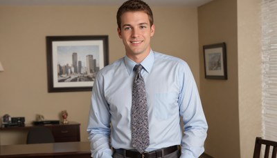 A man smiles in an office