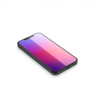 Black smartphone on white surface with gradient background