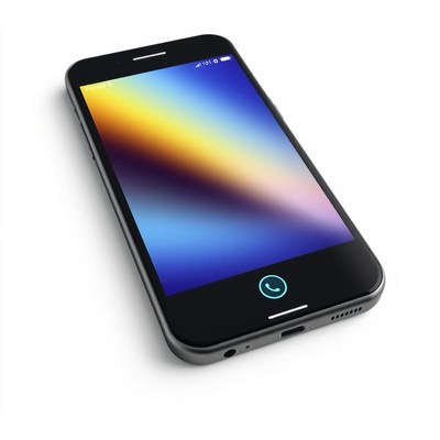 Black smartphone with colorful background shows call