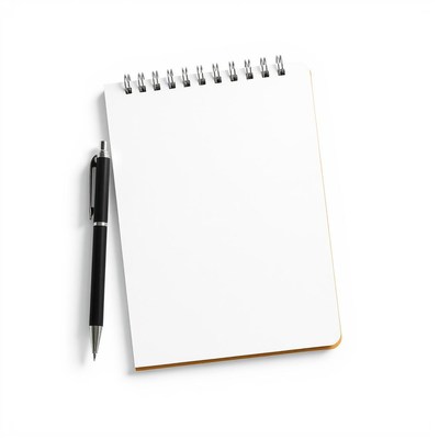 A blank notepad and pen on a white background