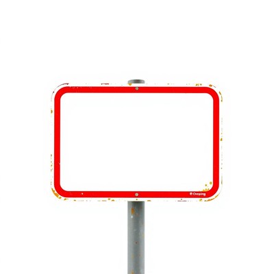 A blank red-bordered sign stands on a pole