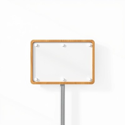 A blank sign with a wooden frame on a white background