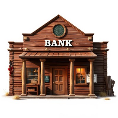 A wooden bank building in the wild west