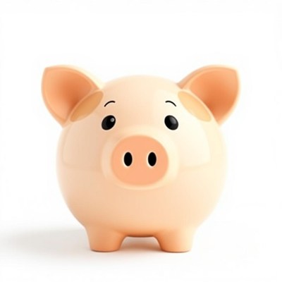 A pink piggy bank sits on a white surface