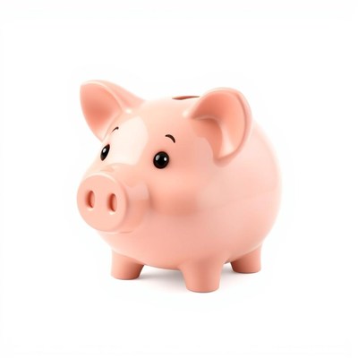 A pink piggy bank sits on a white background