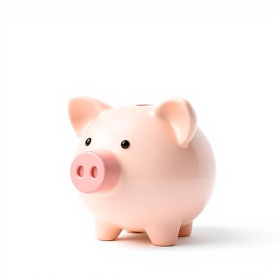 A pink piggy bank sits on a white background