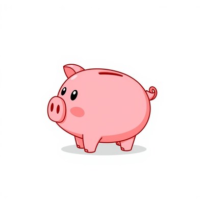 A pink piggy bank stands on a white background