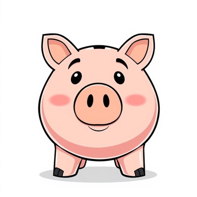 A cartoon piggy bank stands ready to save