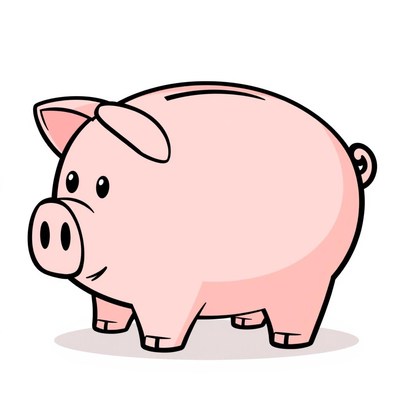 A pink piggy bank stands on a white background
