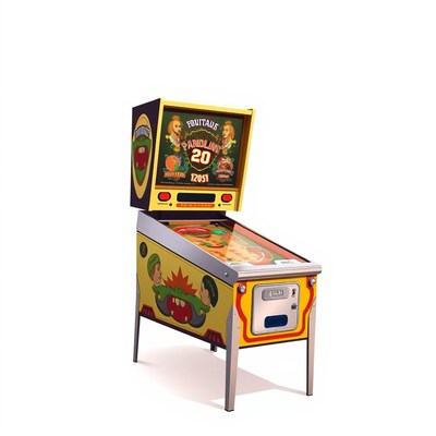 A vintage pinball machine with a fruit theme