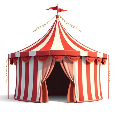 Red and white striped circus tent awaits the show