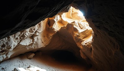 Light streams into a dark cave