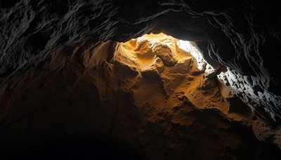 Light shines through a cave opening