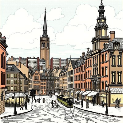 A street scene in a european city