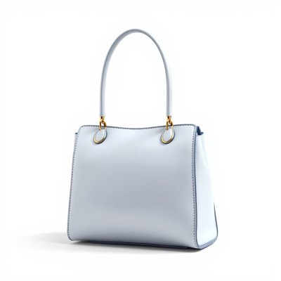 A light blue leather handbag with gold hardware