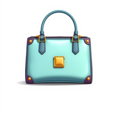 A teal handbag with gold accents
