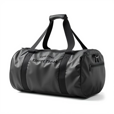 A black gym bag with a zippered pocket