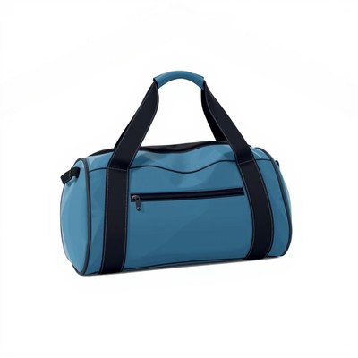 A blue duffel bag with black straps