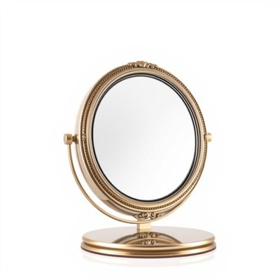 A gold vanity mirror with intricate detailing