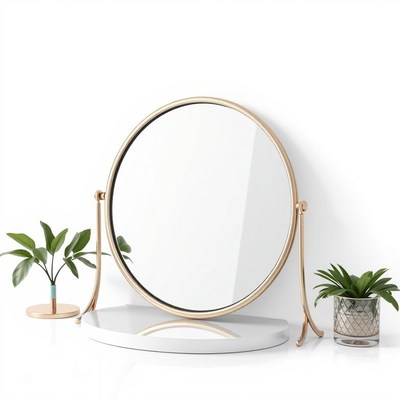 Gold Round Makeup Mirror with Plants