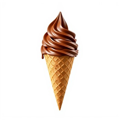 A chocolate ice cream cone on a white background