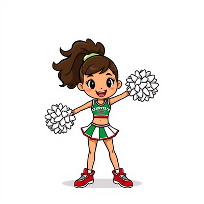 A cheerleader smiles and holds pom-poms