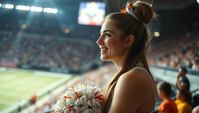 A cheerleader smiles at the game