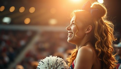 A cheerleader smiles brightly during a game