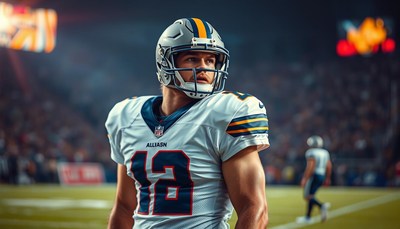 A football player stands on the field in a game