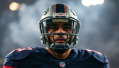 A football player looks on during a game