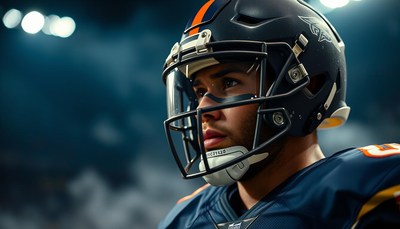 A football player looks on during a game