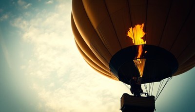 A hot air balloon ascends into the sky