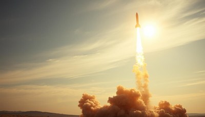 A rocket launches into the sky