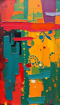 Abstract painting with bold colors and textures
