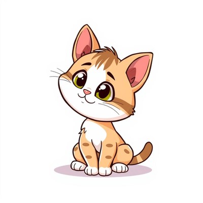 A cute kitten sits and looks up