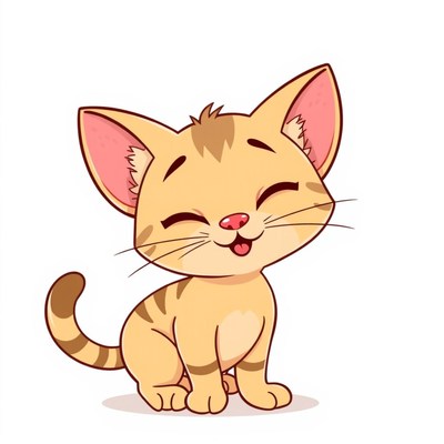 A cute tabby cat smiles with its eyes closed