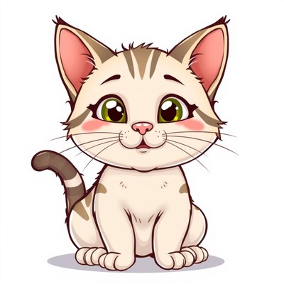 A cute tabby cat sits with big eyes