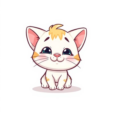 White kitten with yellow spots on a white background