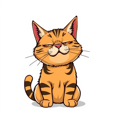 A tabby cat sits and smirks