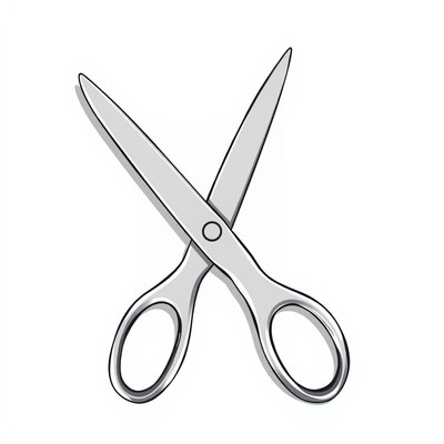 A pair of silver scissors are open