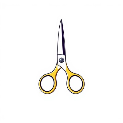 A pair of yellow scissors sits on a white background