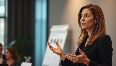 A woman gives a presentation in an office